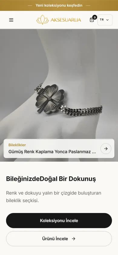 aksesuarlia.com ana sayfasının mobil ekran görüntüsü
