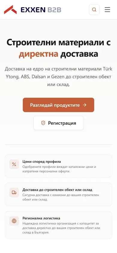 exxenb2b.com ana sayfasının mobil ekran görüntüsü