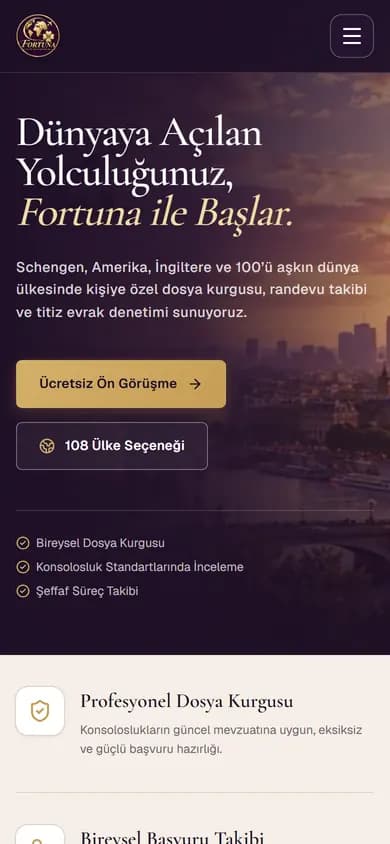 fortunavize.com ana sayfasının mobil ekran görüntüsü