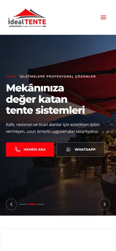 idealtente.com.tr ana sayfasının mobil ekran görüntüsü