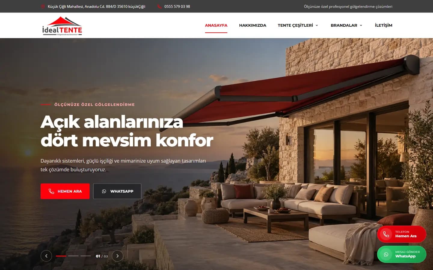 idealtente.com.tr ana sayfa ekran görüntüsü