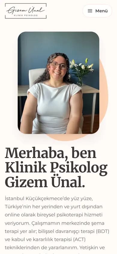 klinikpsikologgizemunal.com ana sayfasının mobil ekran görüntüsü