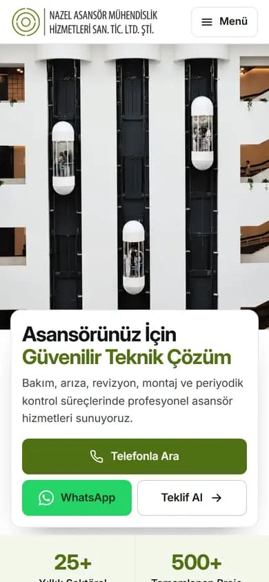 nazelasansor.com ana sayfasının mobil ekran görüntüsü