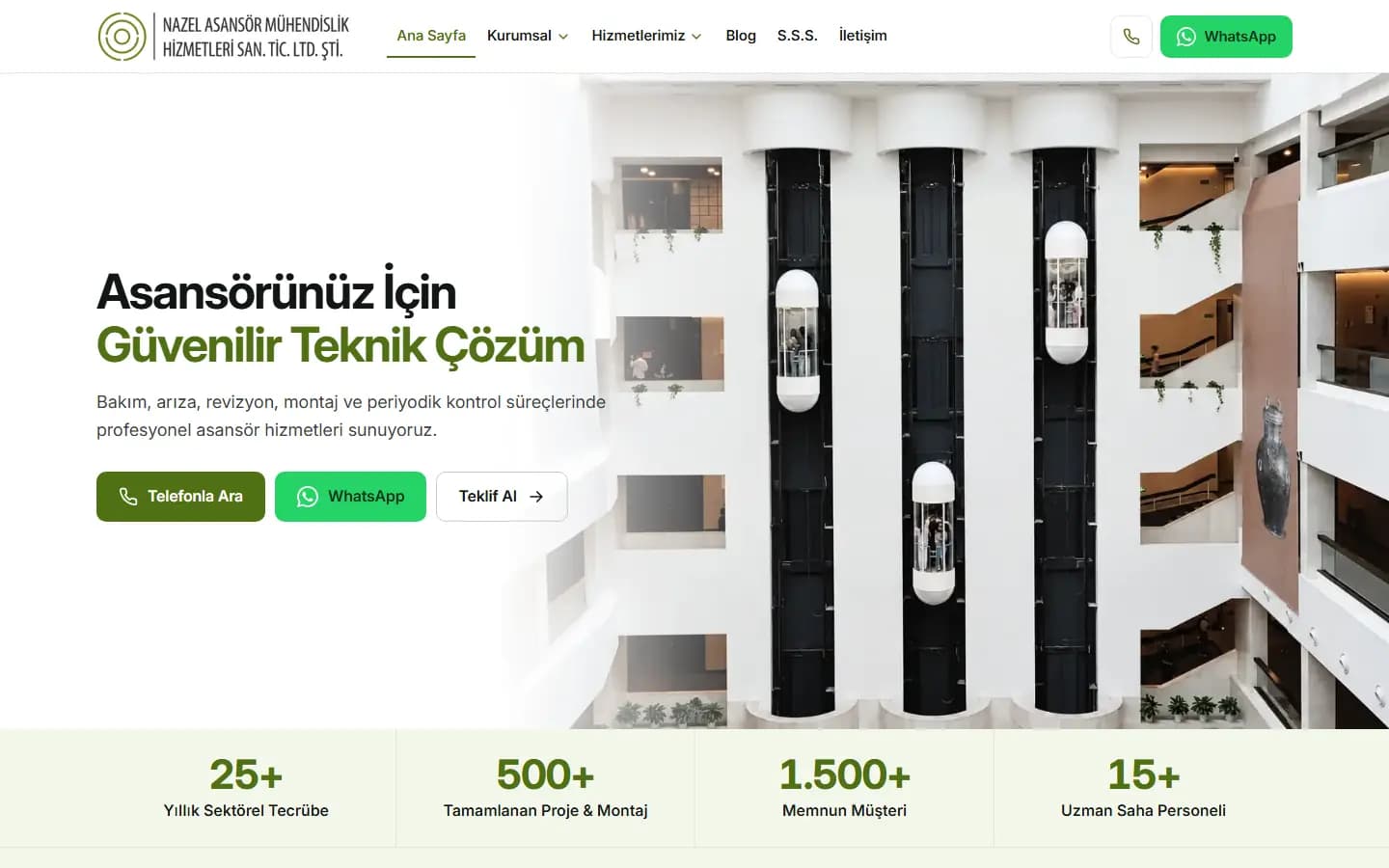 nazelasansor.com ana sayfa ekran görüntüsü