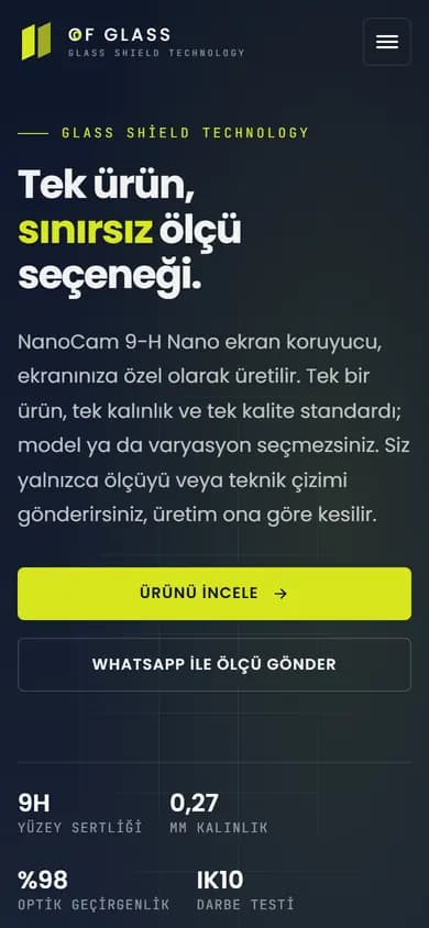 ofglass.com.tr ana sayfasının mobil ekran görüntüsü