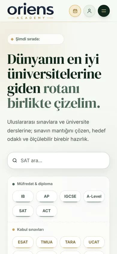 oriens-academy.com ana sayfasının mobil ekran görüntüsü