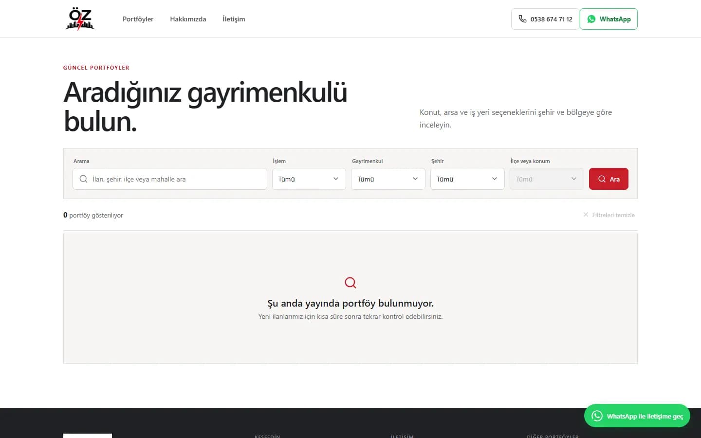 ozogullaremlak.com ana sayfa ekran görüntüsü