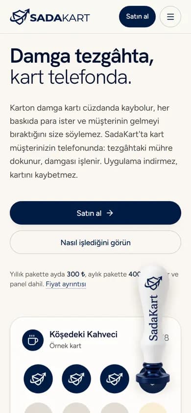 sadakartt.com ana sayfasının mobil ekran görüntüsü