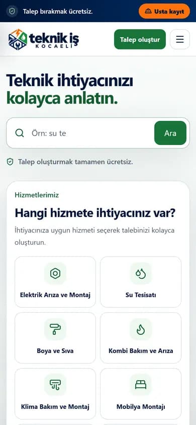 teknikiskocaeli.com ana sayfasının mobil ekran görüntüsü