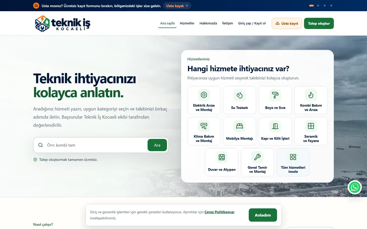 teknikiskocaeli.com ana sayfa ekran görüntüsü