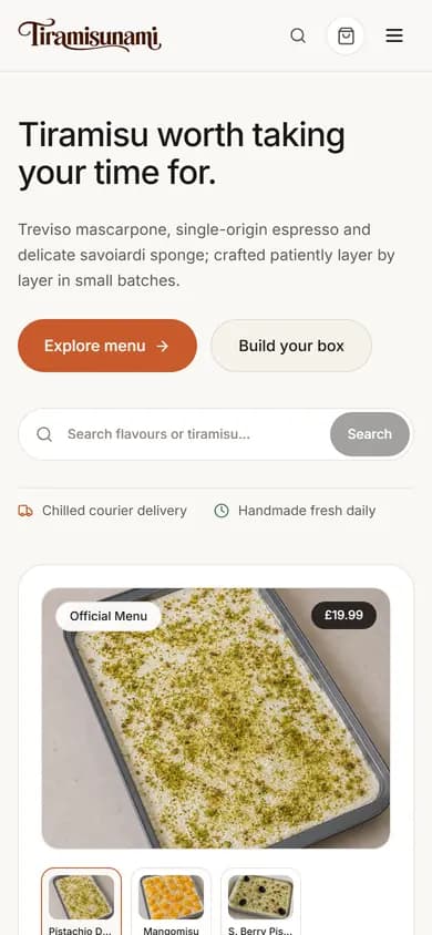 tiramisunami.com ana sayfasının mobil ekran görüntüsü