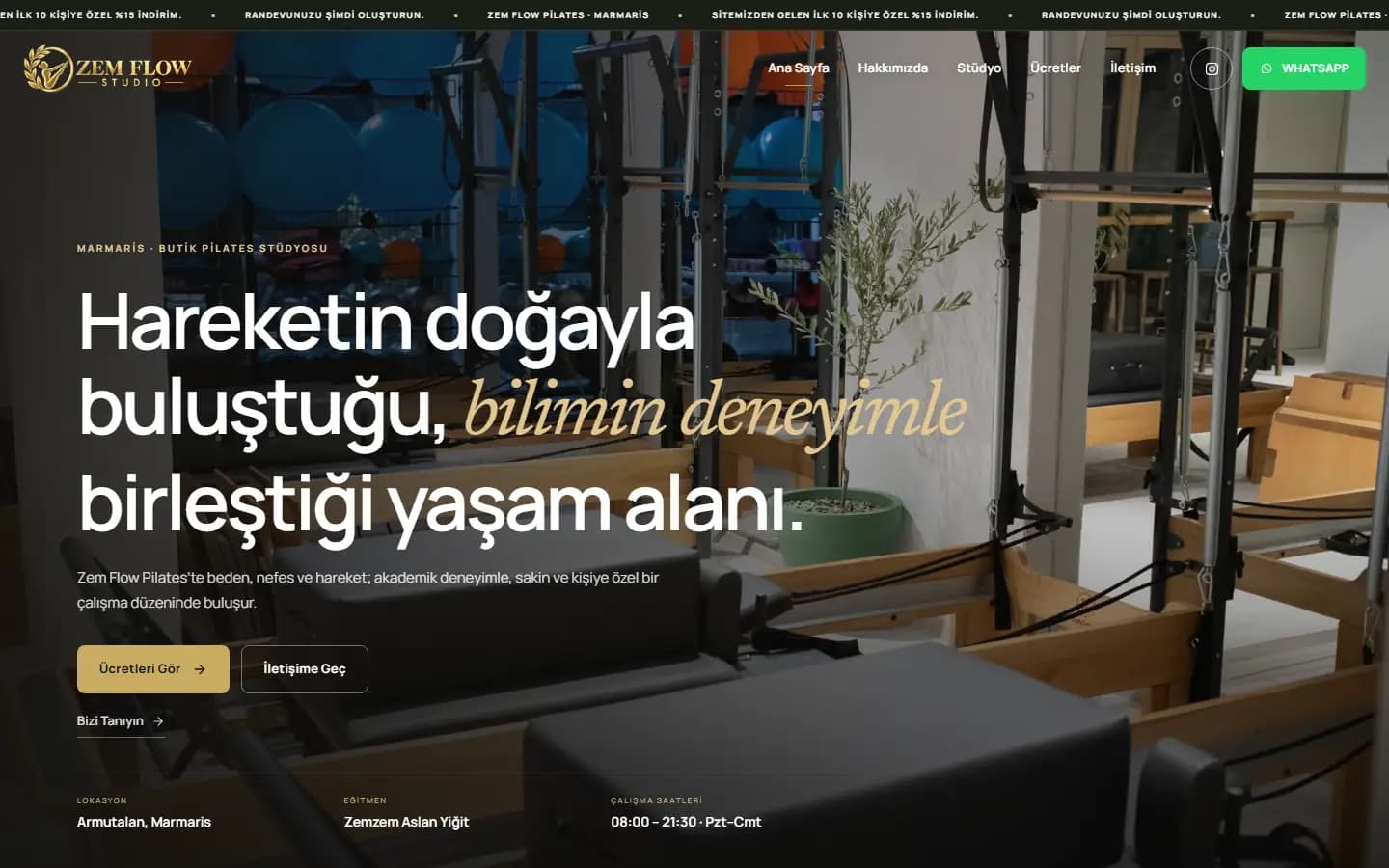 Zem Flow Pilates (zemflowpilates.com) ana sayfası